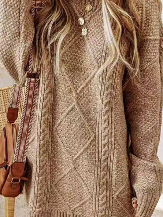 Strickkleid Damen Langarm Y2K Pullover Maxikleid Herbst Winter Khaki
