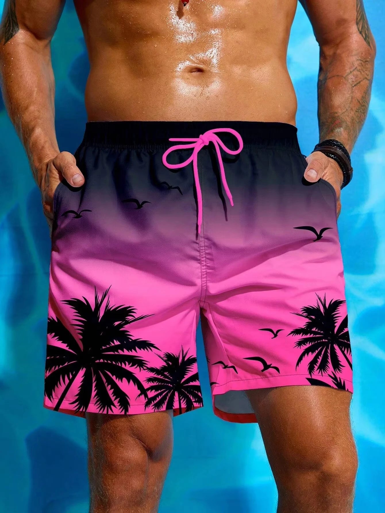 Hawaii-Badehose Herren Badeshort Kurzehose Shorts Schwimmhose 100% Polyester