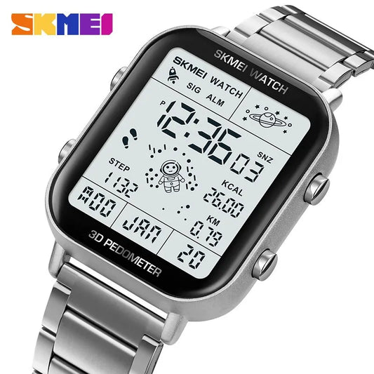 Herren Armbanduhr Digital Uhr Silber Edelstahl Quarzuhr Luxus Chronograph