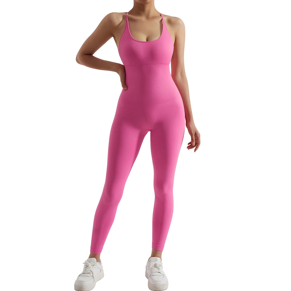 Yoga Fitness Overalls Jumpsuit Gym Stretch Leggings Jogging Anzug Top Push Up