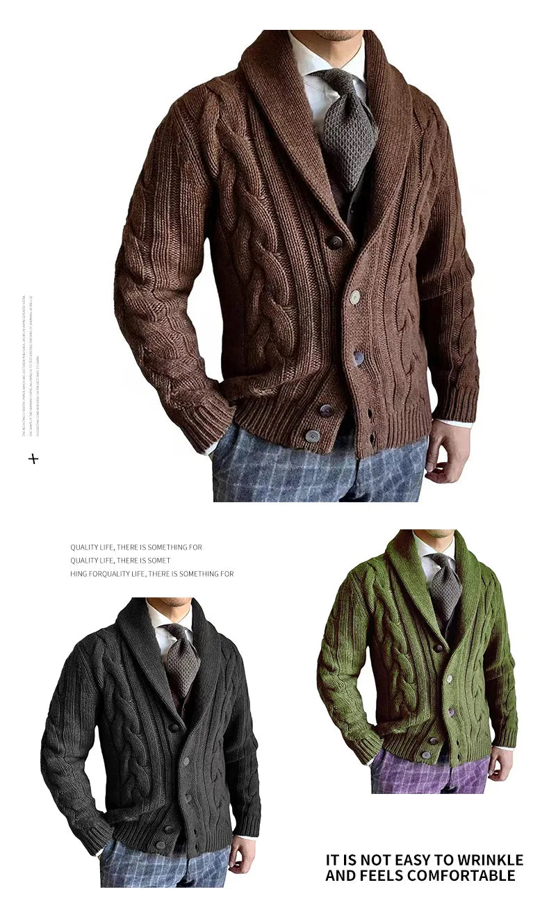Herren Herbst Jacke Übergangsjacke Sweatjacke Sweater Strickjacke mit Zopfmuster