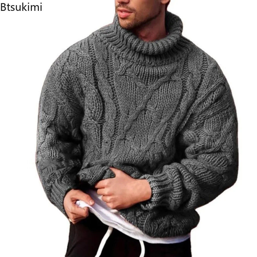 Herren Rollkragen Pullover Sweatshirt Pulli Sweater Langarm Shirt mit Zopfmuster
