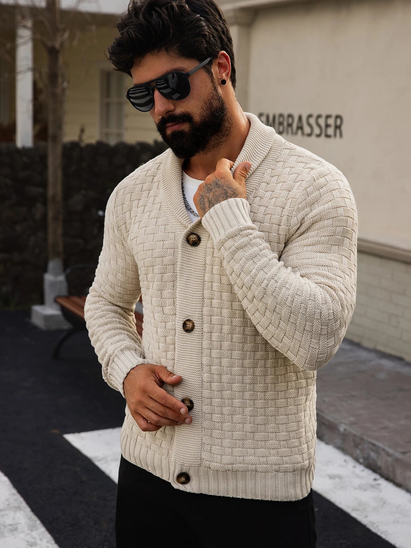 Herren Herbst Jacke Übergangsjacke Sweatjacke Sweater Strickjacke mit Zopfmuster