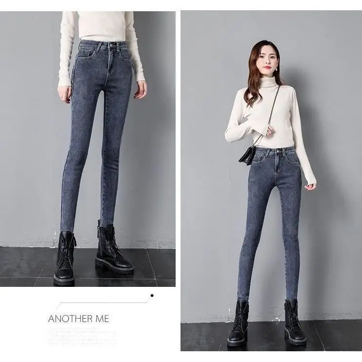 Damen Winter Warm Thermo Jeans Hose Innenfleece Stretch Hosen Leggins Denim