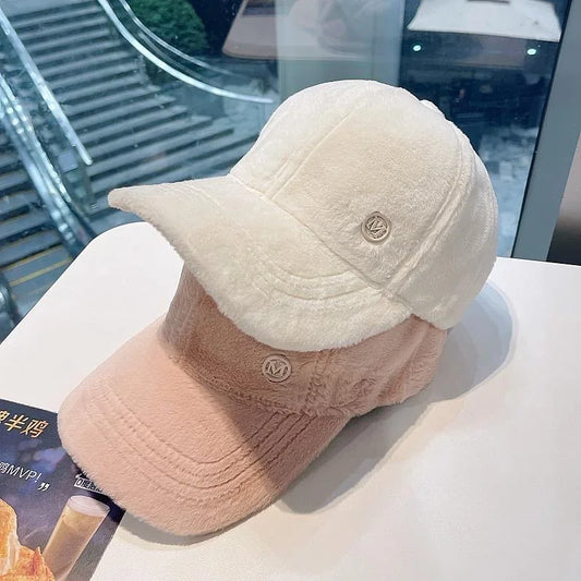 Basecap Baseball Caps Plüsch Look Mütze Kappe Frauen Cappy Schirmmützen
