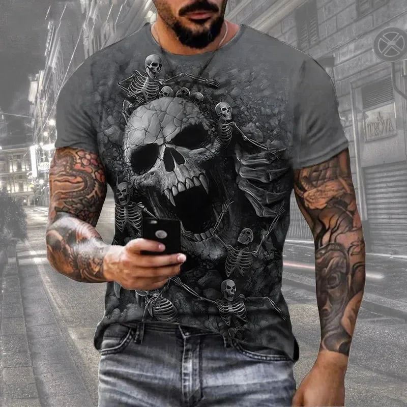 T-Shirt Uomo Manica Corta Horror Heavy Metal Maglietta Camicia Maglia Teschio