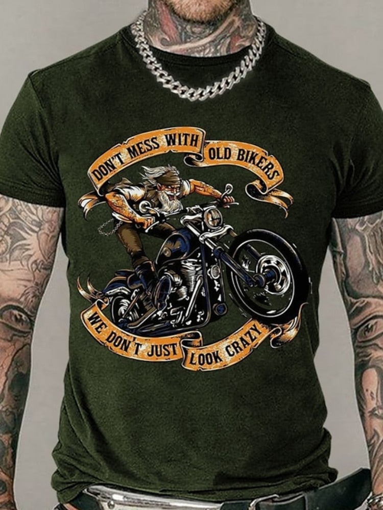 Herren Fashion Vintage Biker 3D T-Shirt Rundhals Unisex Sommer Streetwear