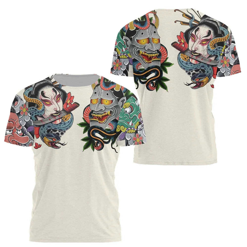 Herren Samurai Oversized 3D T-Shirt Rundhals Unisex Sommer Streetwear