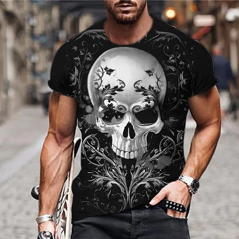 Fashion Herren Horror Skull 3D T-Shirt Rundhals Unisex Sommer Streetwear