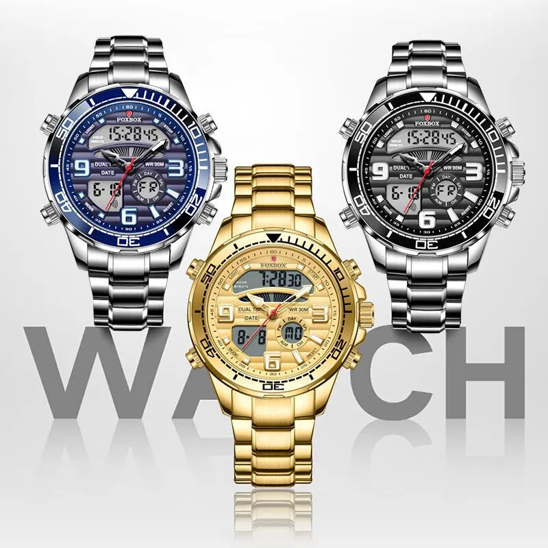Herren Armbanduhr Silber Schwarz Edelstahl Quarzuhr Luxus Chronograph Business