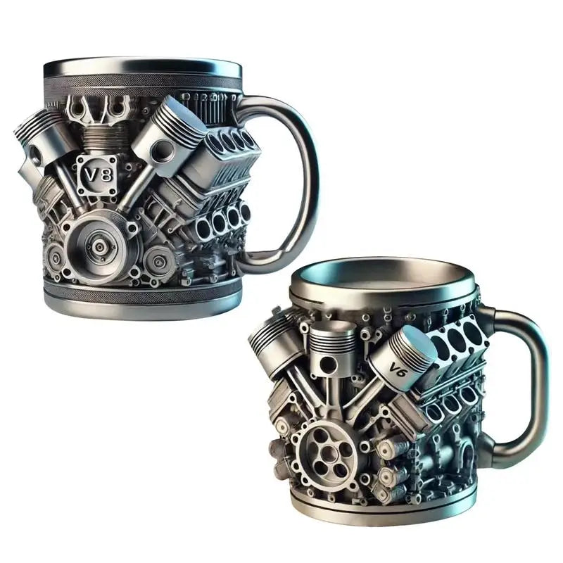Edelstahl-Kaffeebecher Mug V8-Motoren-Motiv Kaffeetasse Becher Tasse Geschenk