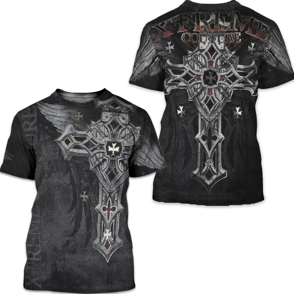 Männer Metal Skull 3D Print T-Shirt Rundhals Unisex Sommer Streetwear Shirt Top