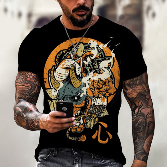 Herren Samurai Oversized 3D T-Shirt Rundhals Unisex Sommer Streetwear