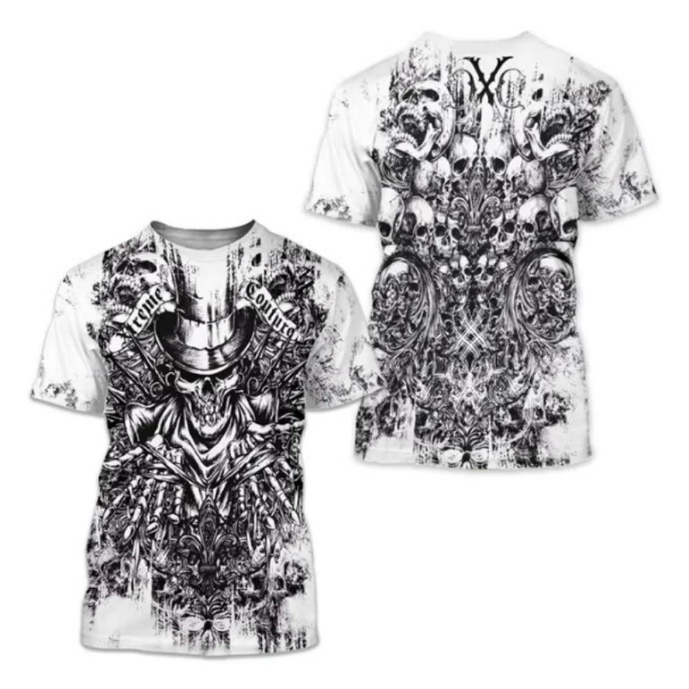 Männer Metal Skull 3D Print T-Shirt Rundhals Unisex Sommer Streetwear Shirt Top