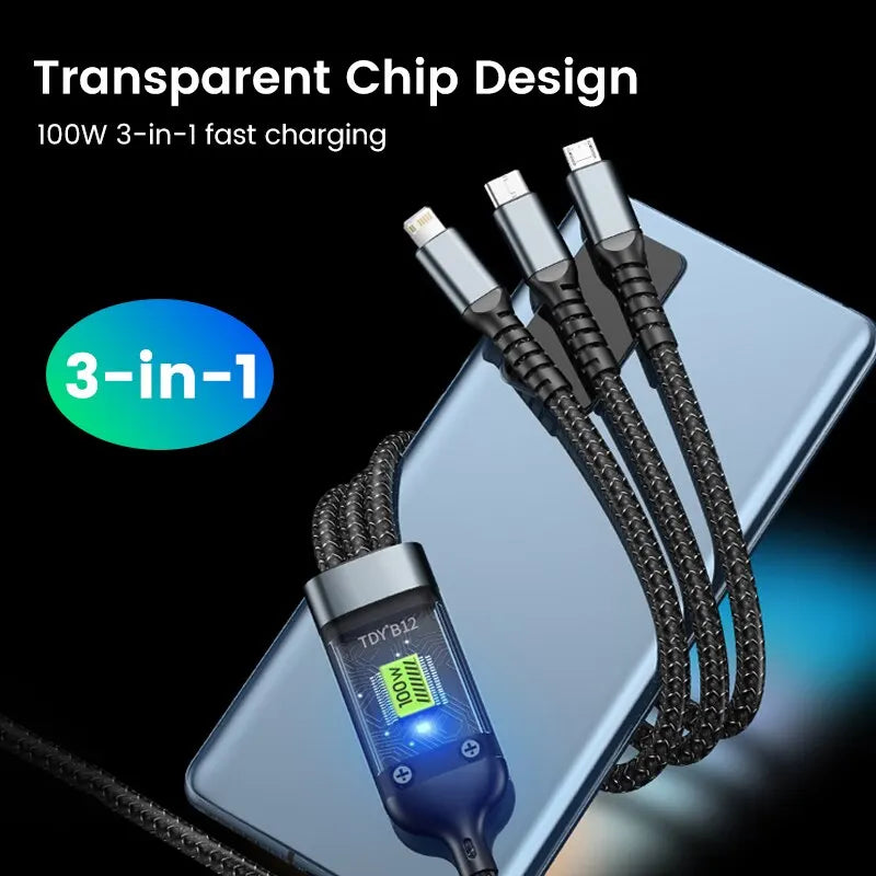 3 in 1 Ladekabel USB Typ C Datenkabel für Samsung Huawei Handy Schnellladekabel