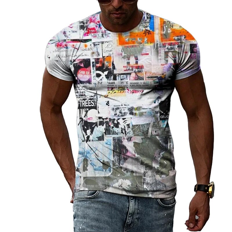 Herren Fashion Vintage 3D T-Shirt Rundhals Unisex Sommer Streetwear