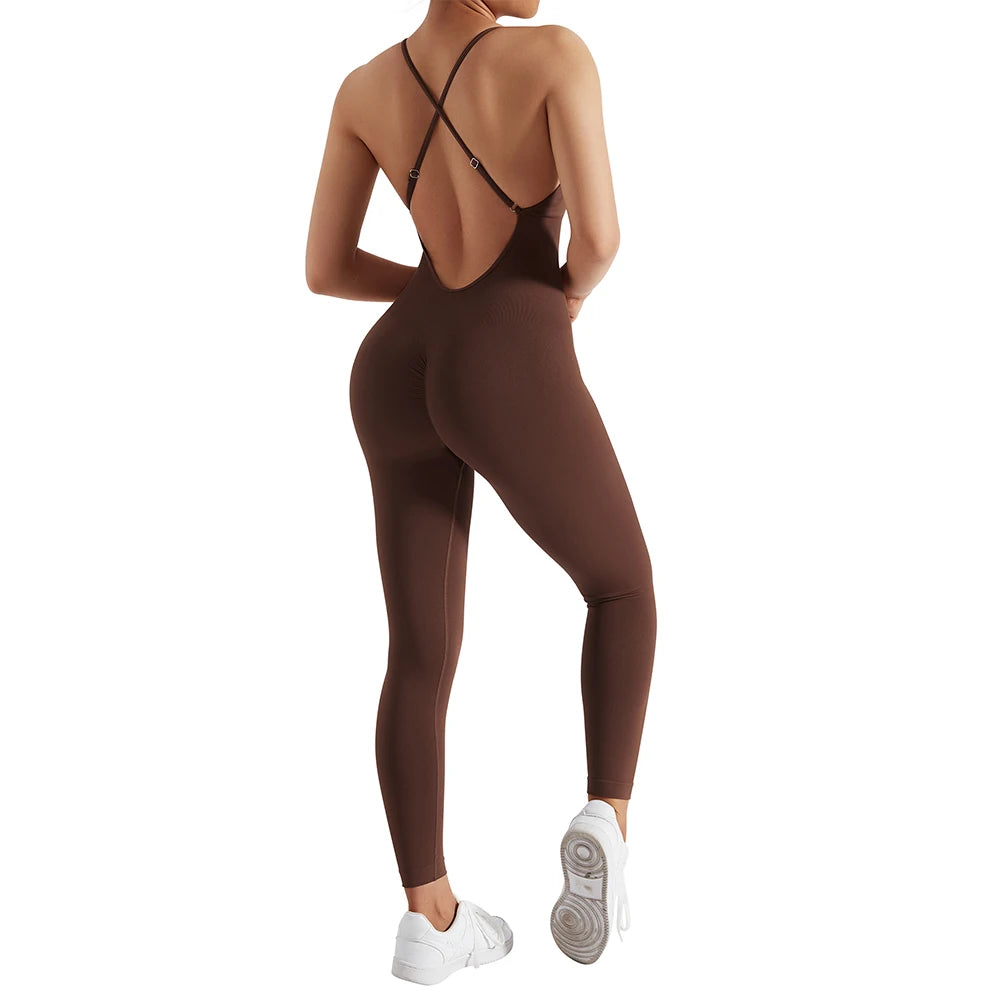 Yoga Fitness Overalls Jumpsuit Gym Stretch Leggings Jogging Anzug Top Push Up