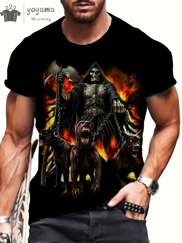 Herren T-Shirt Skull 3D Shirt Rundhals Streetwear Tank Top Polo Hemd Polohemd