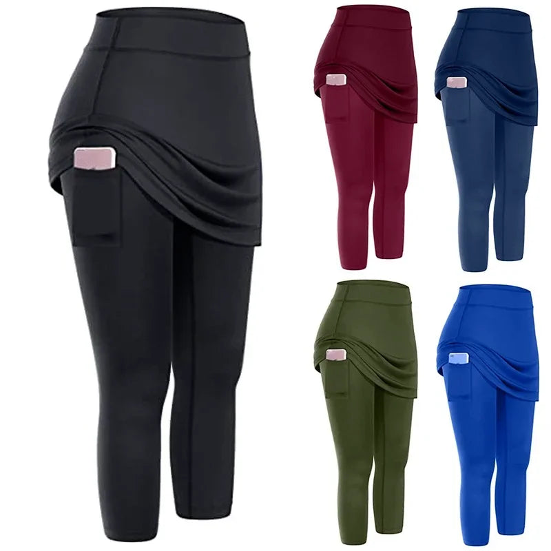 Yoga Leggings Mini Kleid Damen Hose Fitness Hosenrock Leggins Rock Tennisrock