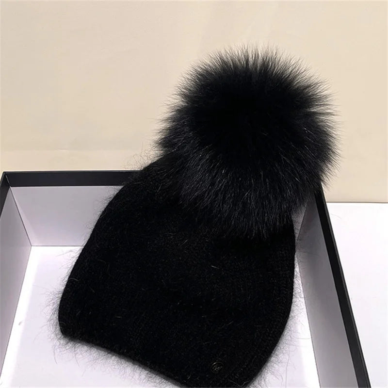 Damen Wolle Mütze Wintermütze Strickmütze Gefüttert Pudel Bommelmütze Pudelmütze