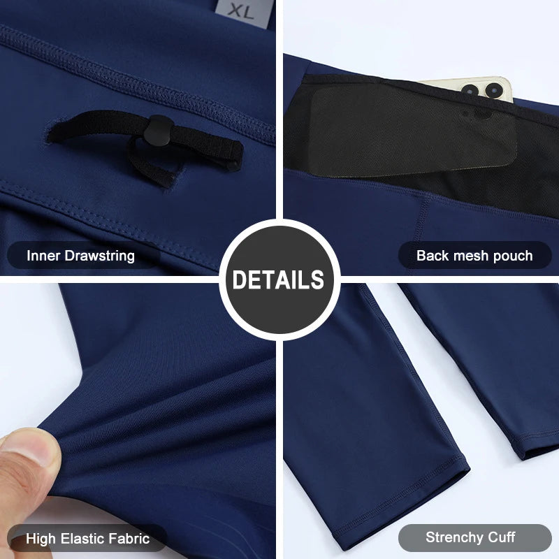 (S-2XL) Herren-Lauf-Kompressionsstrumpfhose, hochelastisch, schnell trocknend, Trainingshose mit Netztasche auf der Rückseite, Fitnessstudio, Training, enge Sporthose