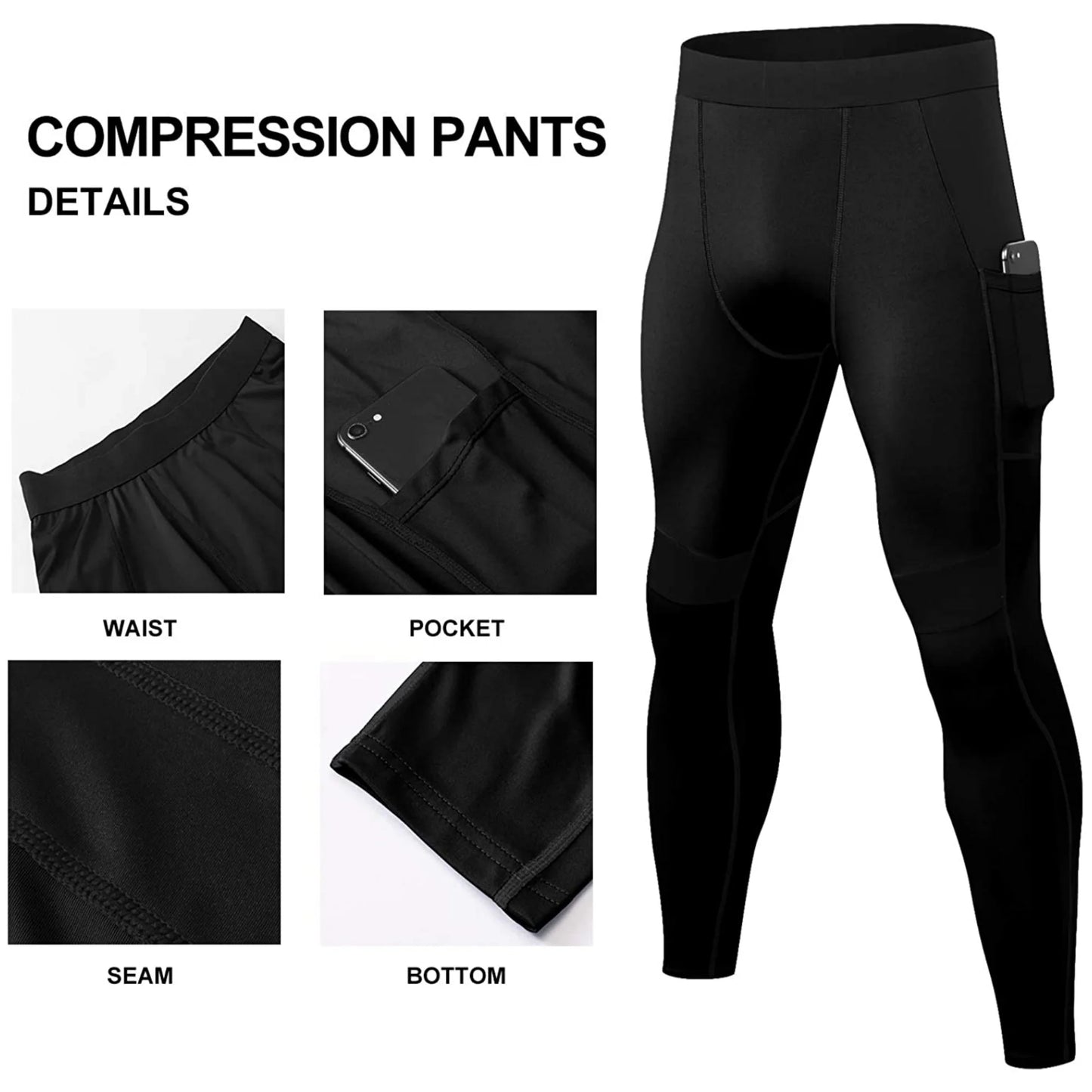 Pantaloni a Compressione da Uomo Leggings Calcio Corsa Palestra Leggins Calza