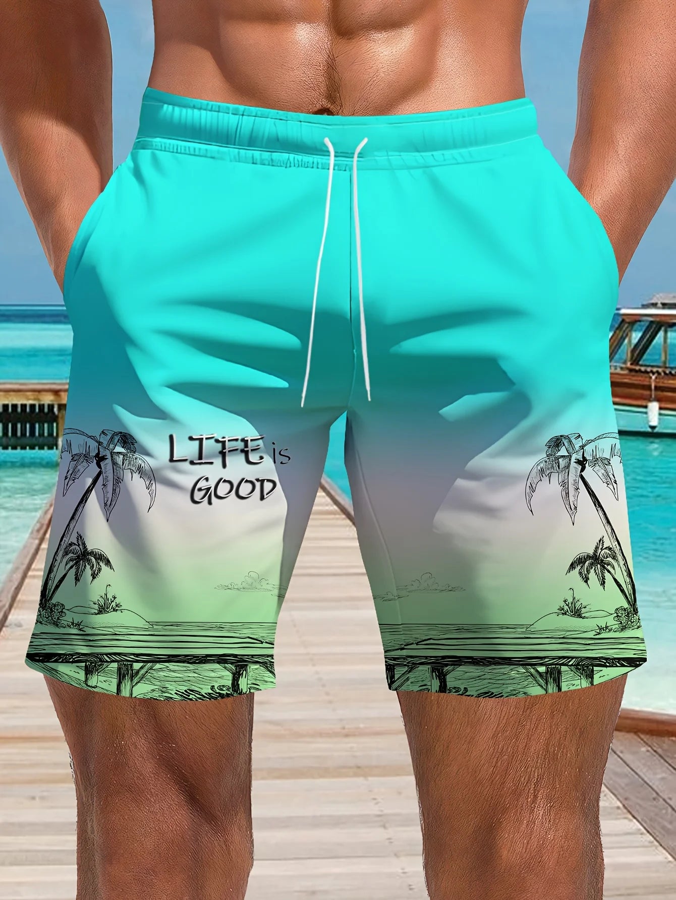 Hawaii-Badehose Herren Badeshort Kurzehose Shorts Schwimmhose 100% Polyester