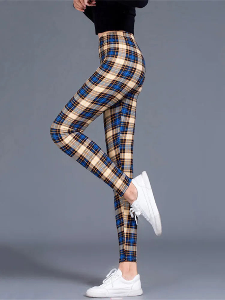 Leggings Damen Kariert Tartan Karo Muster Fitness Leggins Sexy Hohe Elastizität