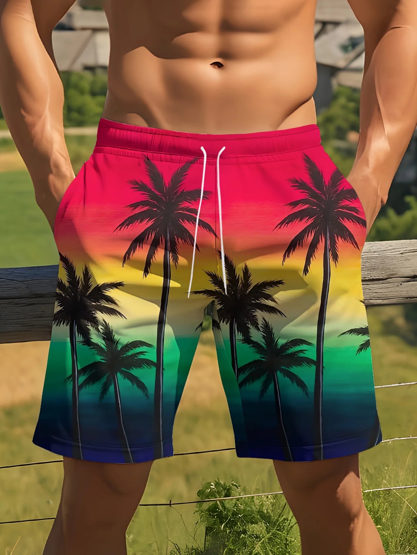 Hawaii-Badehose Herren Badeshort Kurzehose Shorts Schwimmhose 100% Polyester