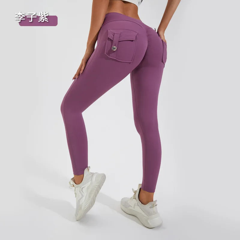 Damen Leggings Push Up Stretch Leggins Yoga Fitness Hose m Tasche Sexy Gym Wear