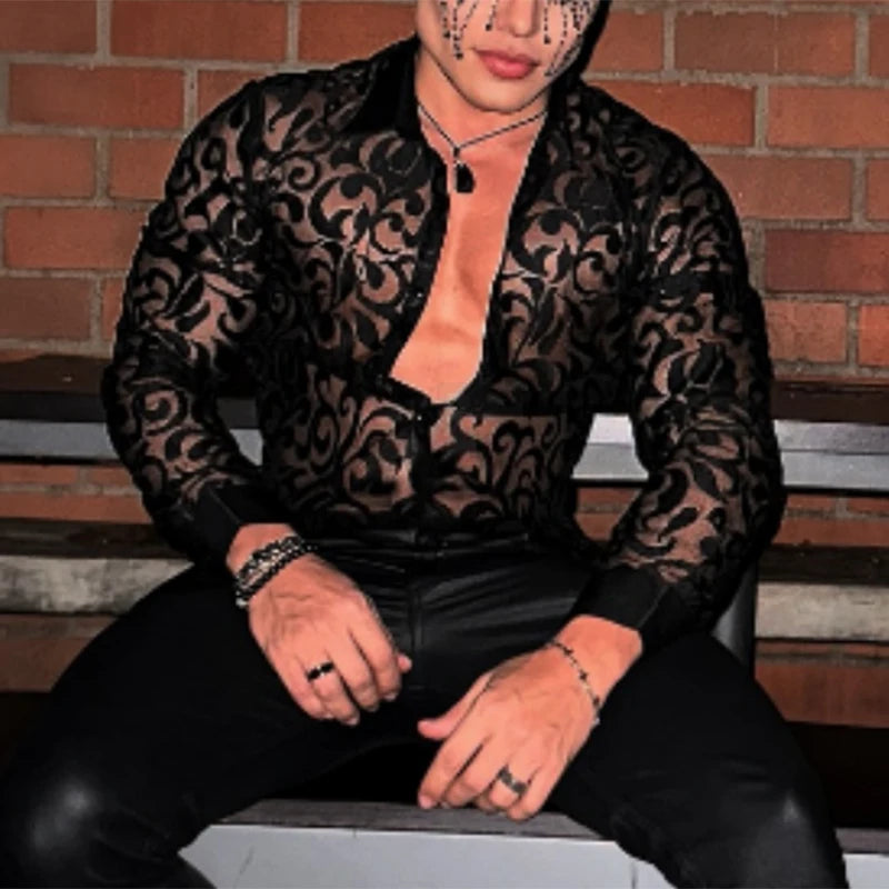 Fetisch Fashion Männer Oberteil Sexy Shirt Herren Body Hemd Transparent Clubwear