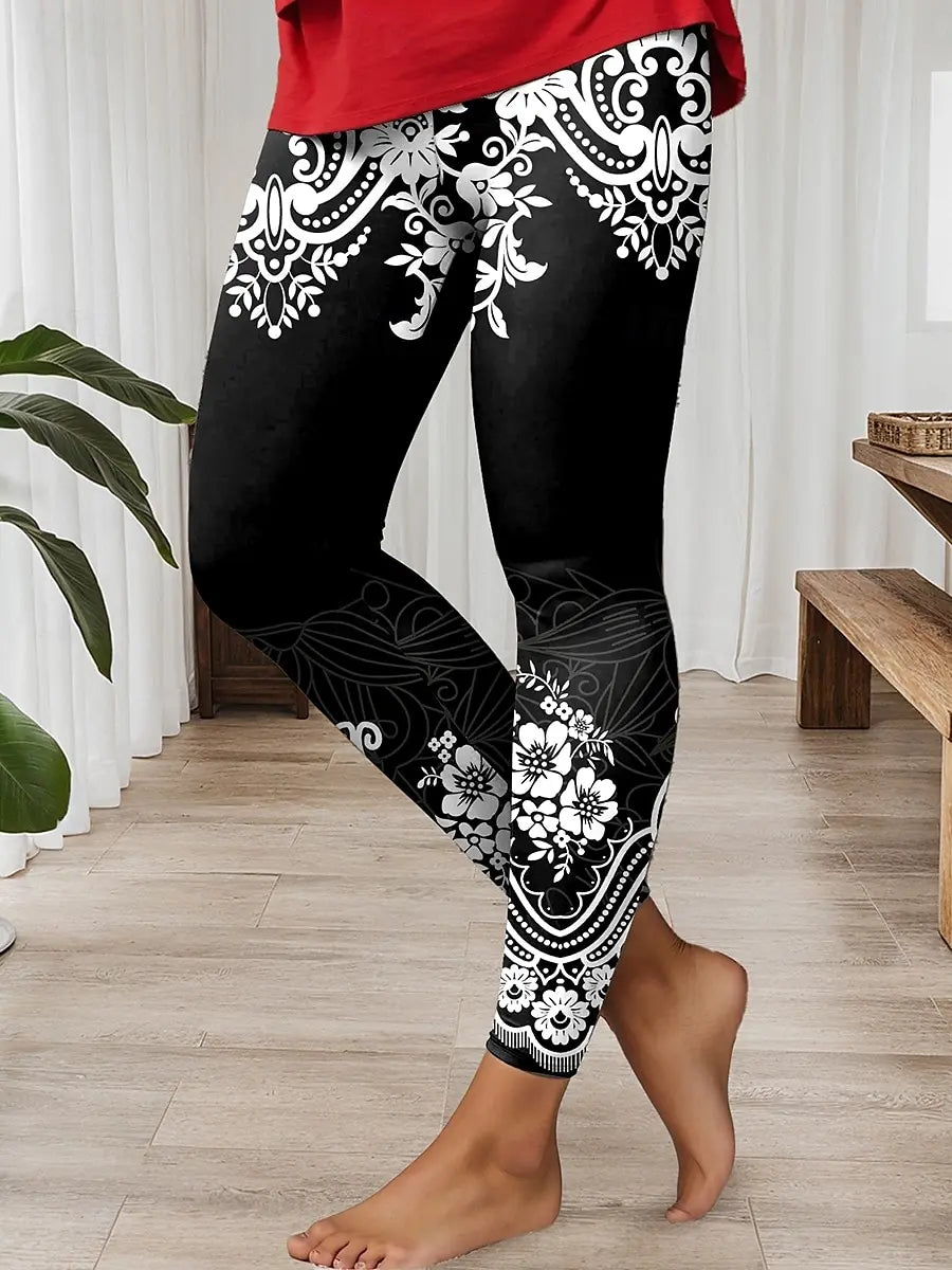 Damen-Leggings, Ethno-Stil, bedruckt, Outdoor-Hose, Polyester, Spandex, Stretch, elastische Taille, Kontrolle, Herbst, Winter, Streetwear