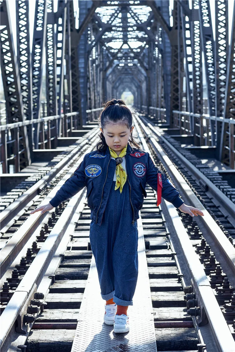 Jungen Mädchen Kinder US Army Ma-1 Bomber Jacke Fliegerjacke Pilotenjacke