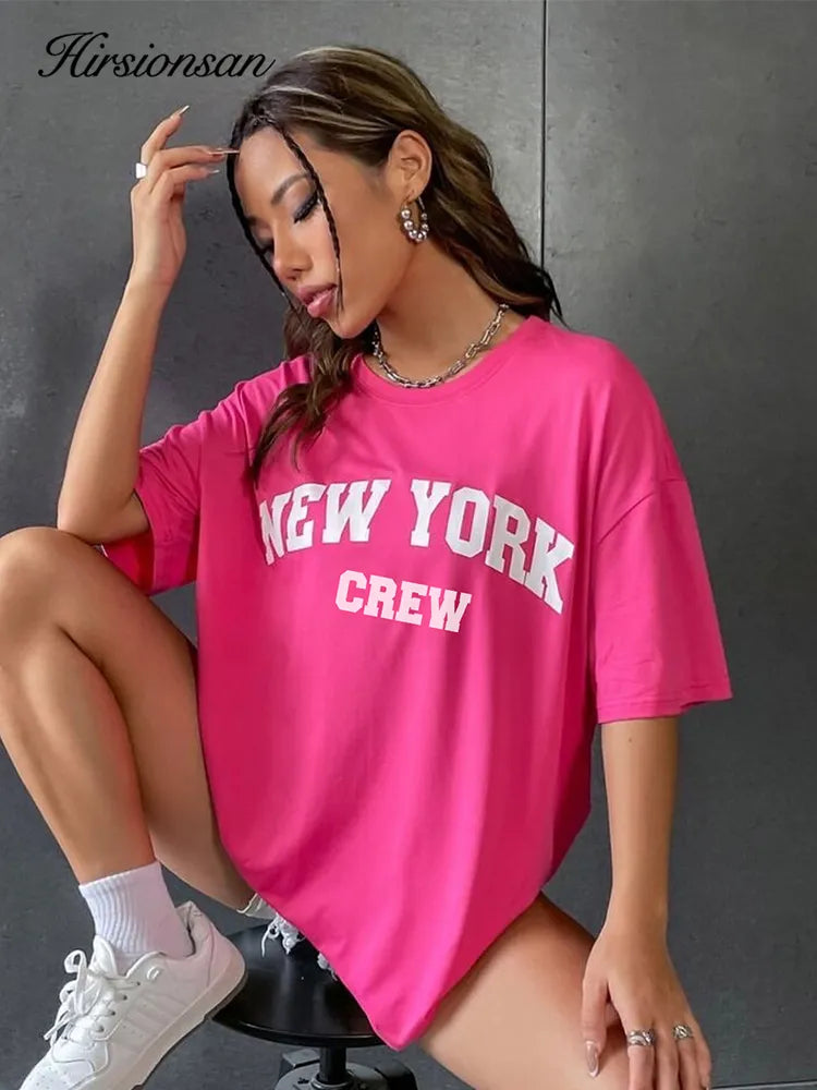 Damen Sommer Top New York Hipster T-Shirt Rundhals Streetwear lockeres Damentop