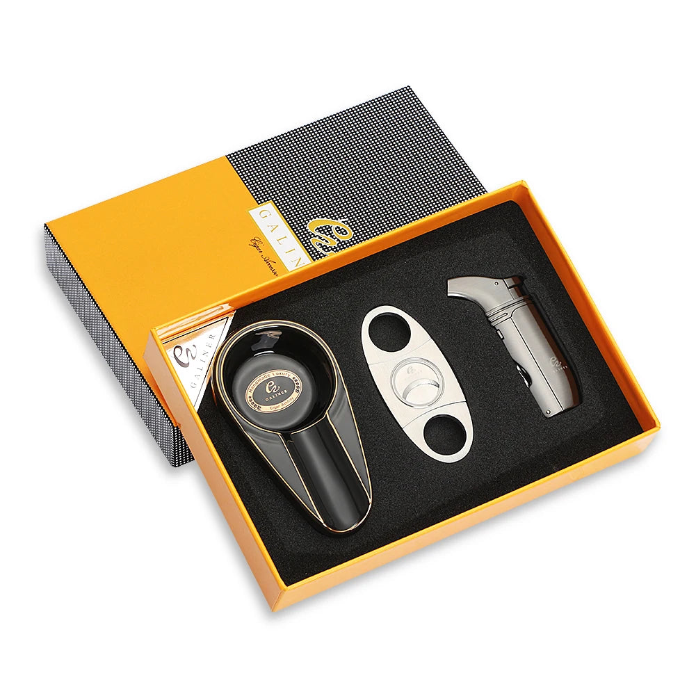 Reise Aschenbecher Zigarrenschneider Torch Jet Flame Feuerzeug Set Mit Box
