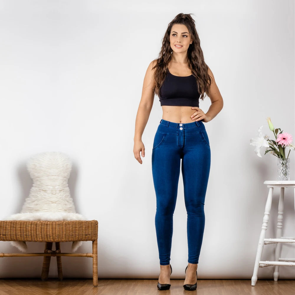 Jeanshose Stretchhose Damen Leggins Denim Look Jeggings Push Up  Jeans Hose