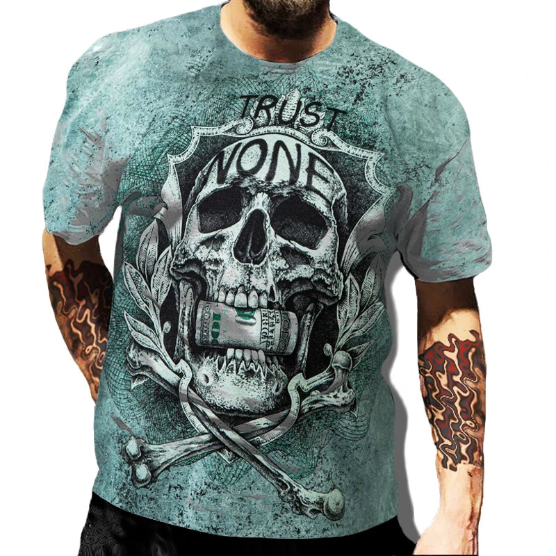 Fashion Herren Horror Skull T-Shirt Rundhals Unisex Sommer Streetwear Top Shirt