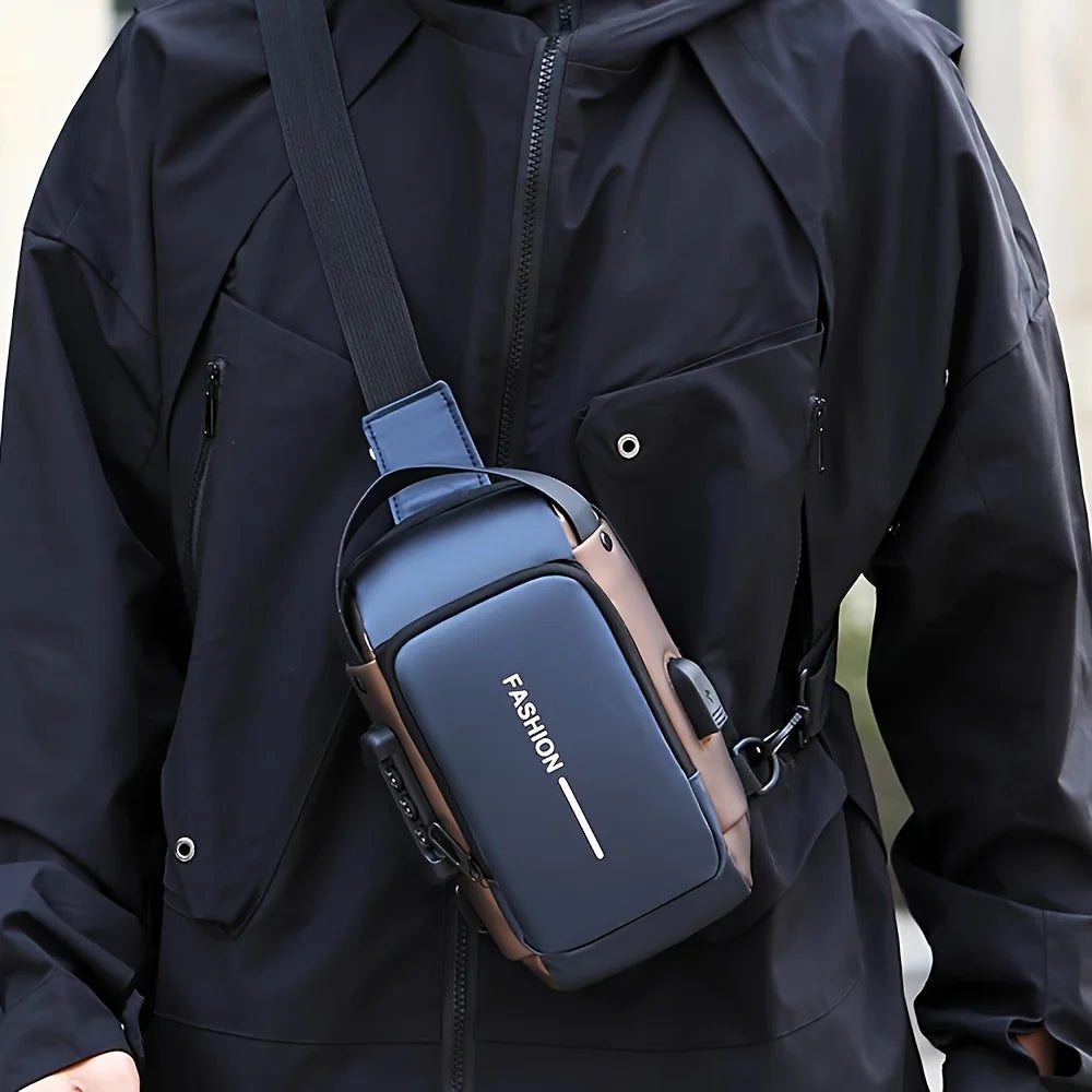 Zaino Monospalla Borsa Da Petto Marsupio Per Uomo Borsello Moto con Porta USB