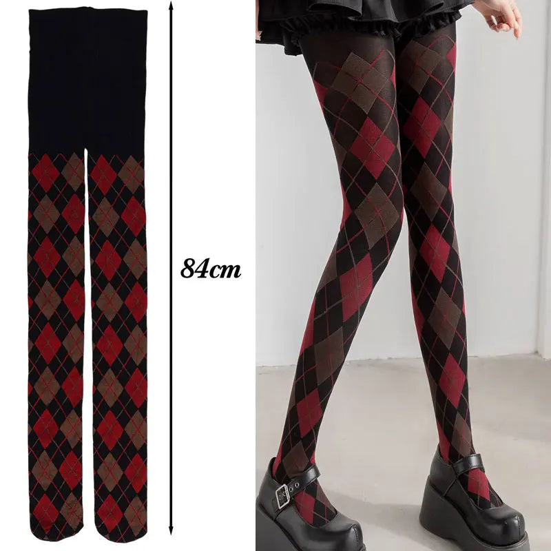 Strumpfhose Damen Plaid Karo Retro JK Japanischen Stil Overknee Strümpfe Sexy