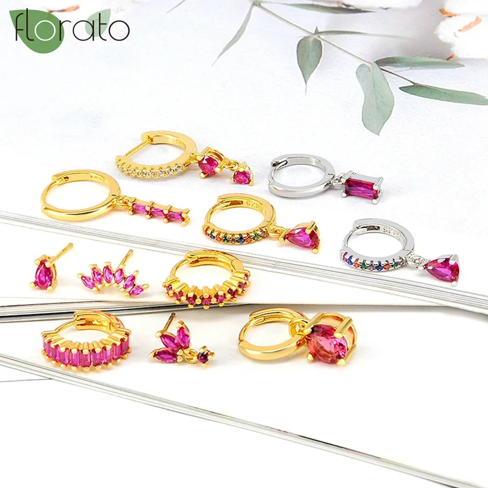 1 Paar Creolen aus 925 sterling Silber Gold Ohrringe Zirkonia Ohrstecker