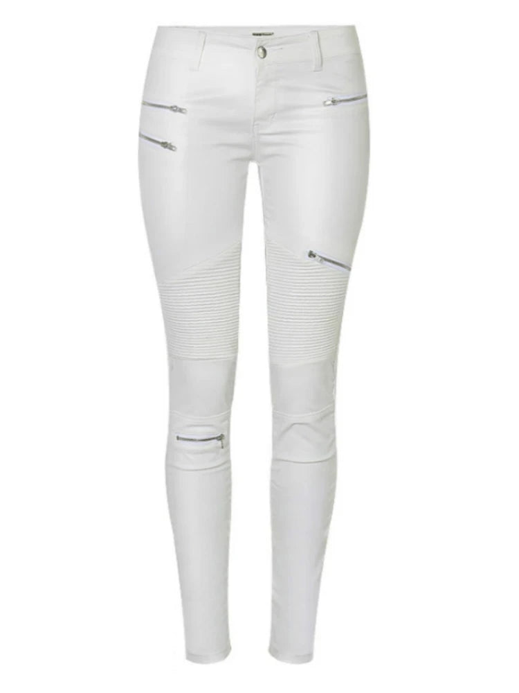 Sexy Damen Stretch Leggings Leggins Gothic Punk Hose PU Lederhose Reißverschluss