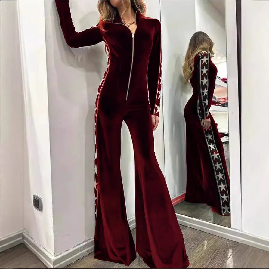 Damen Fashion Hose Latzhose Schlaghose Flare Trägerhose Samt Overalls Jumpsuits