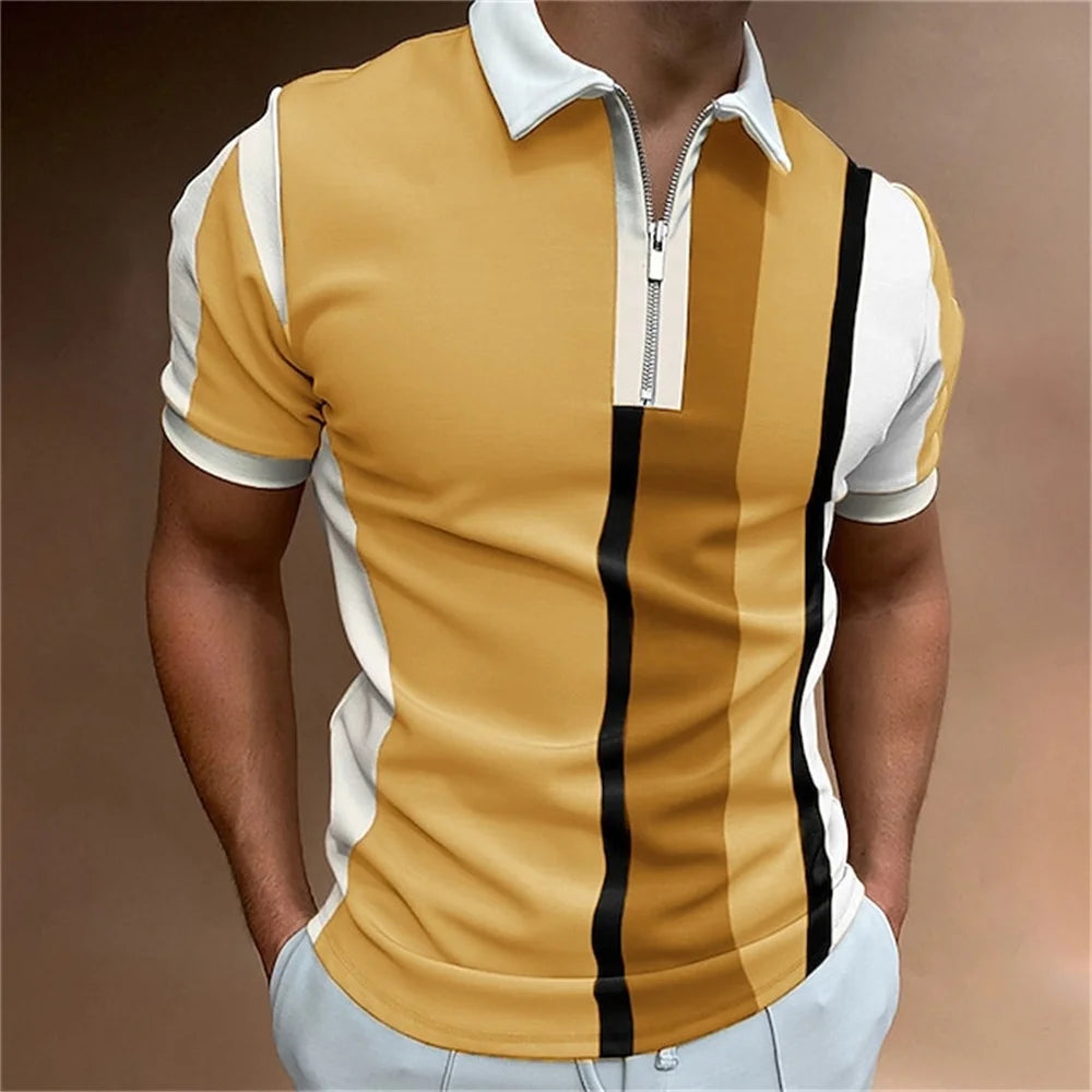 Herren Poloshirt POLO Shirt Zip Kontrast Kragen Kurzarm Slim Fit Hemd Polohemd