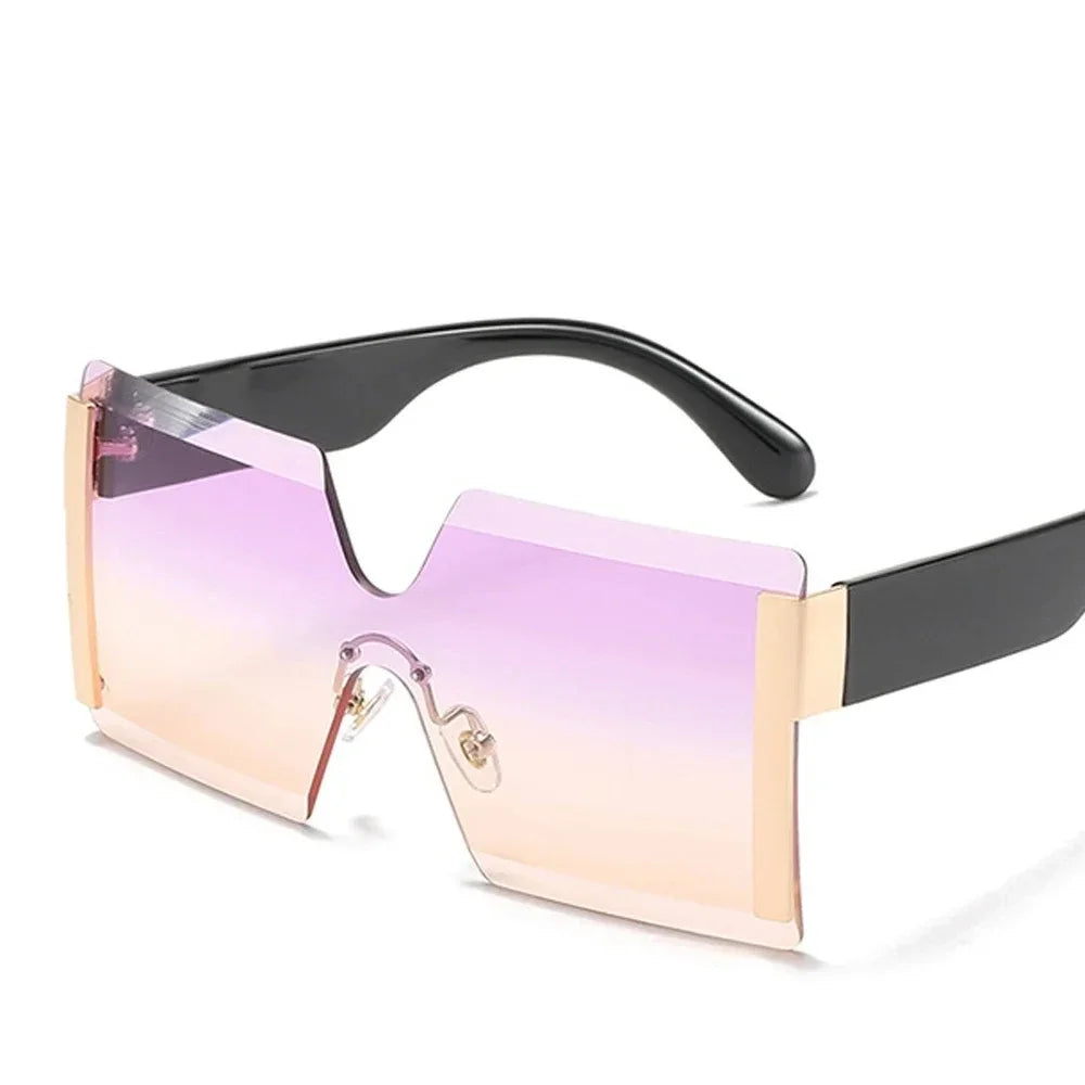Übergroße Randlose Sonnenbrille Damen Quadratisch Flach Design Reise UV400