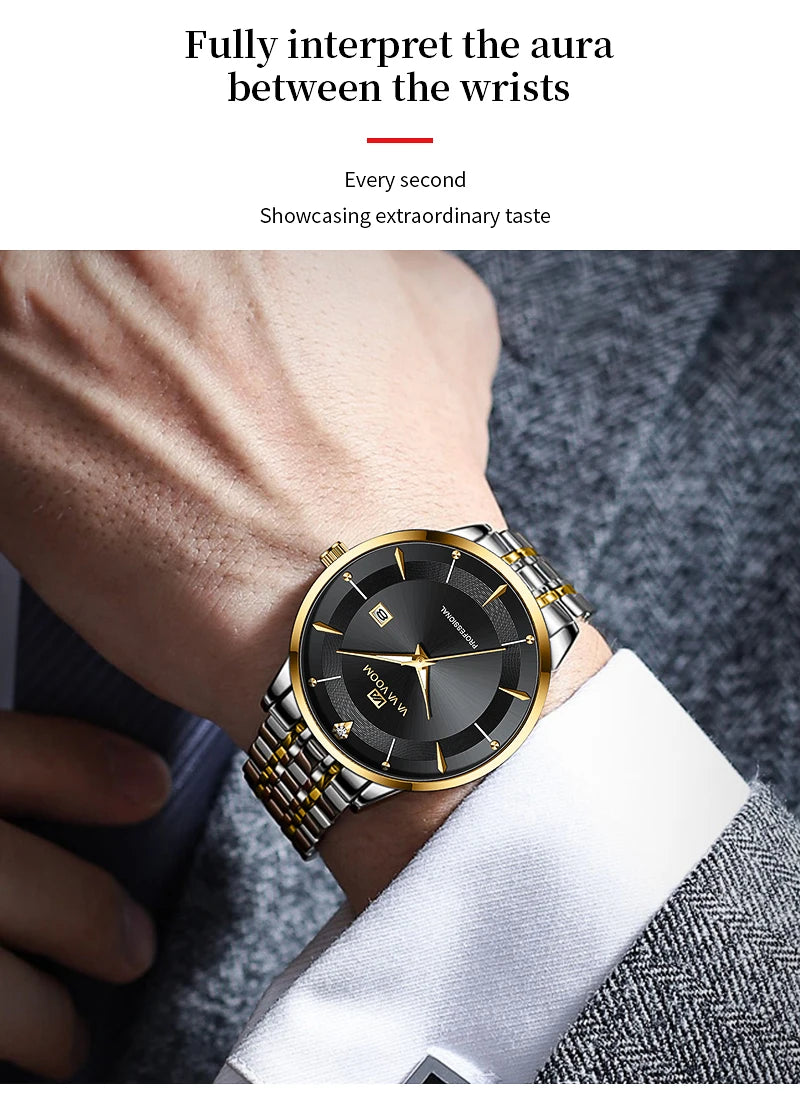 Herren Armbanduhr Silber Schwarz Edelstahl Quarzuhr Luxus Chronograph Business