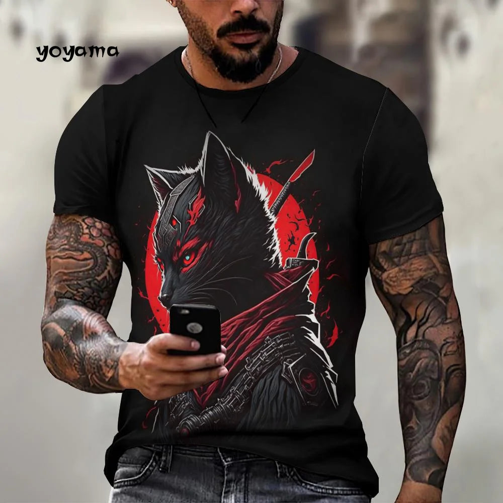Japanische Samurai Katze Muster männer T-Shirt 3D Spaß Druck Kurzarm Sommer T-Shirt Harajuku Tops männer Straße Casual kleidung