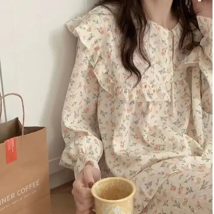 Women's Long Sleeve Sleepwear Bear Polka Dot Home Clothes Autumn Winter New Style Comfortable Nightgown Pants Set