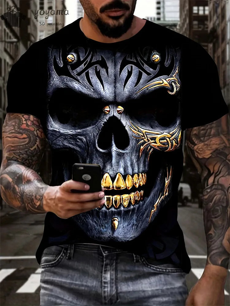 Herren T-Shirt Skull 3D Shirt Rundhals Streetwear Tank Top Polo Hemd Polohemd