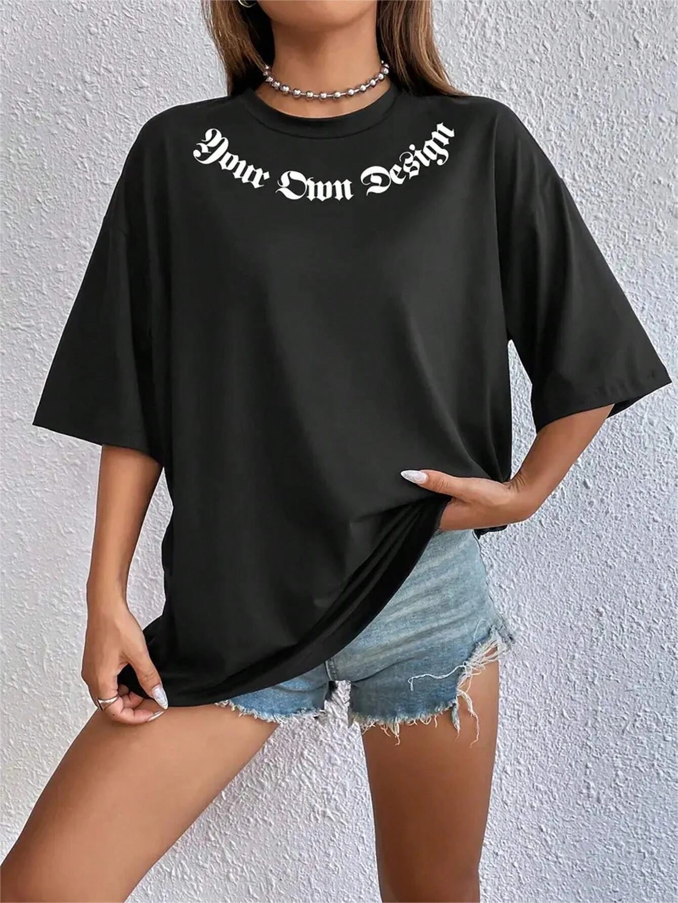 Damen Sommer Top Rich T-Shirt Rundhals Streetwear Baumwolle Damentop