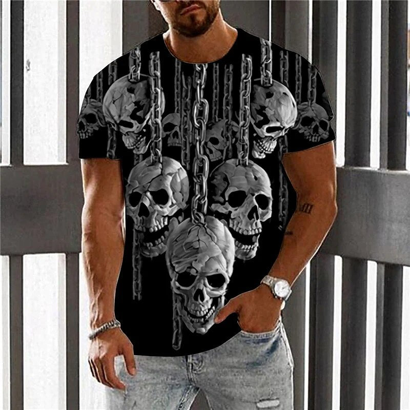 Herren Metal Skull Horror 3D T-Shirt Rundhals Unisex Sommer Streetwear
